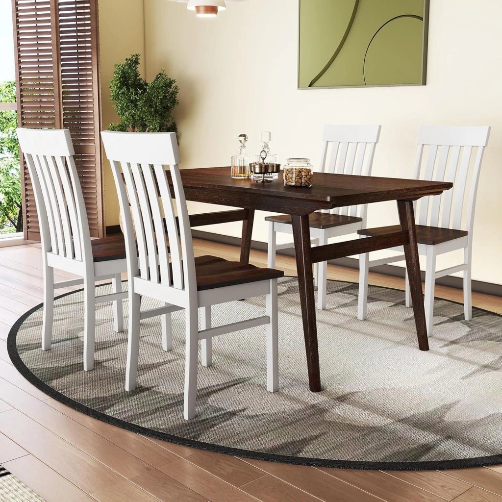 Set di 2 sedie da sala da pranzo, sedie da cucina con schienale cavo e seduta profilata in legno di gomma, sedie supplementari in stile rustico per soggiorno e ristorante (noce)