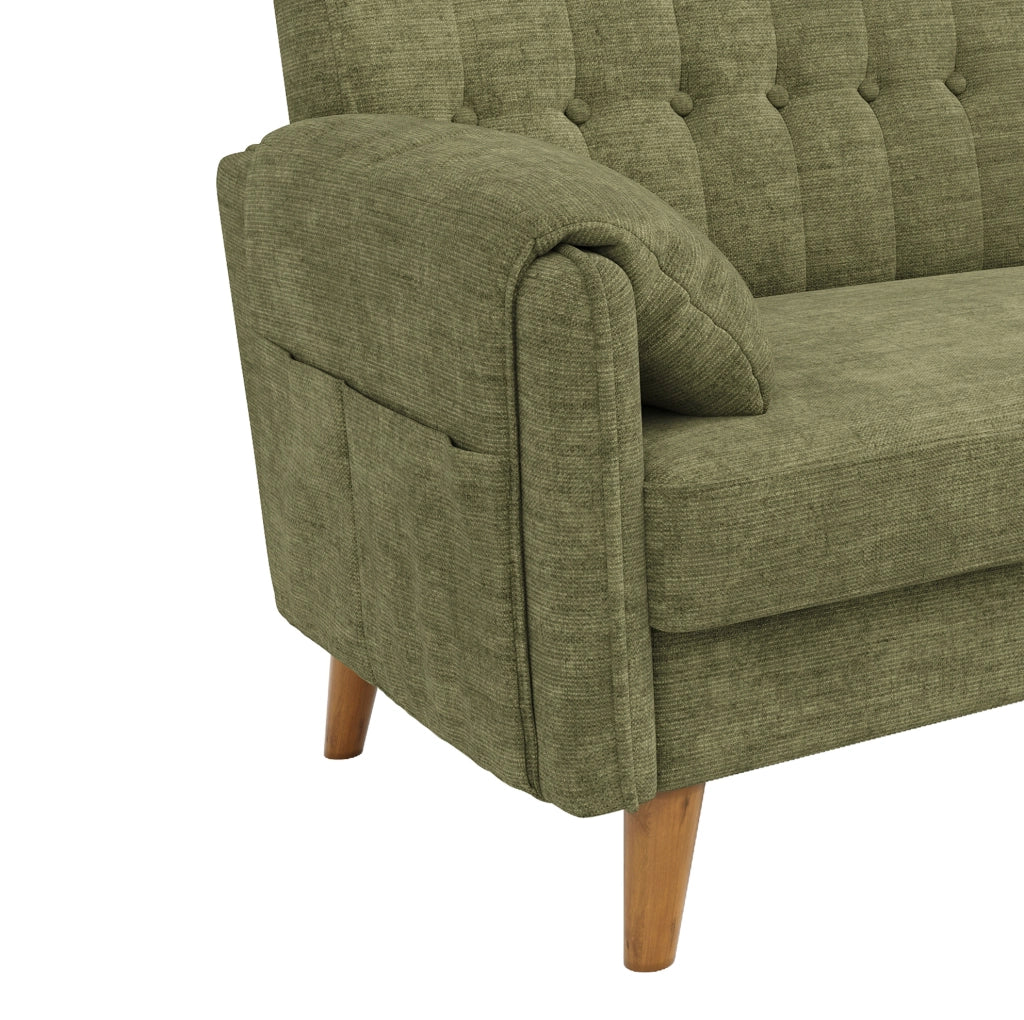 Divano 2 posti in chenille verde 161;5x79x83;5 cm con tasche laterali e cuscini removibili