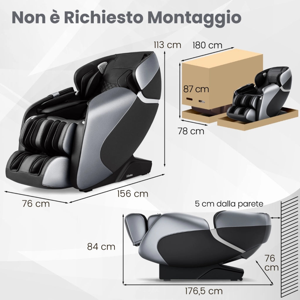 Sedia da massaggio con funzione di controllo vocale traccia SL sistema di riscaldamento incorporato-Sedia shiatsu a gravit¨¤ zero Nero