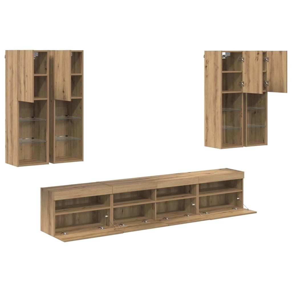 Set Mobile TV a Muro con Luci LED 7 pcs rovere artigianale 3402795