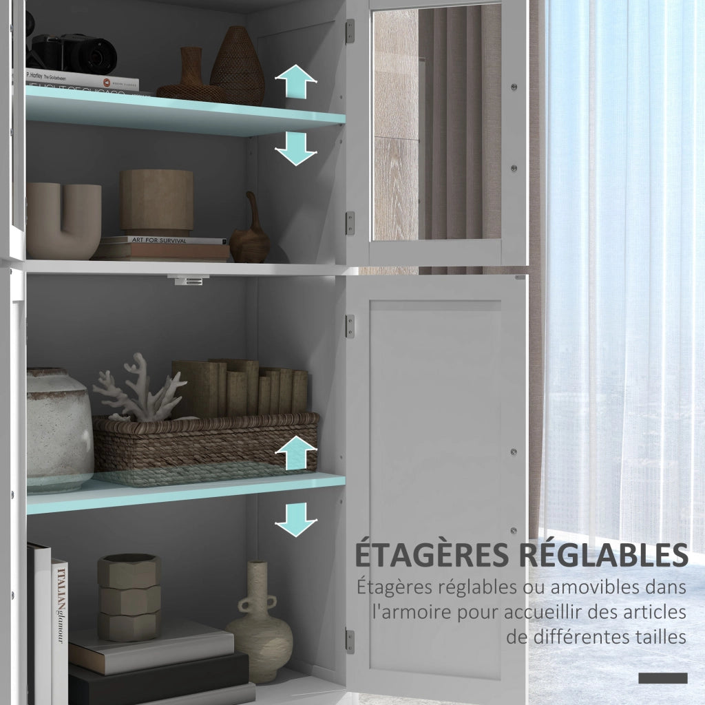 Armadio cucina con ante in vetro e ripiani ¨C zephmum ¨C bianco 80x40x180