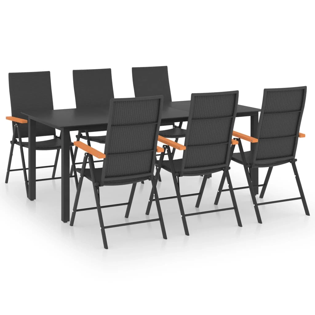 Set da pranzo da giardino per esterni 7 pezzi nero e marrone 02_0014045