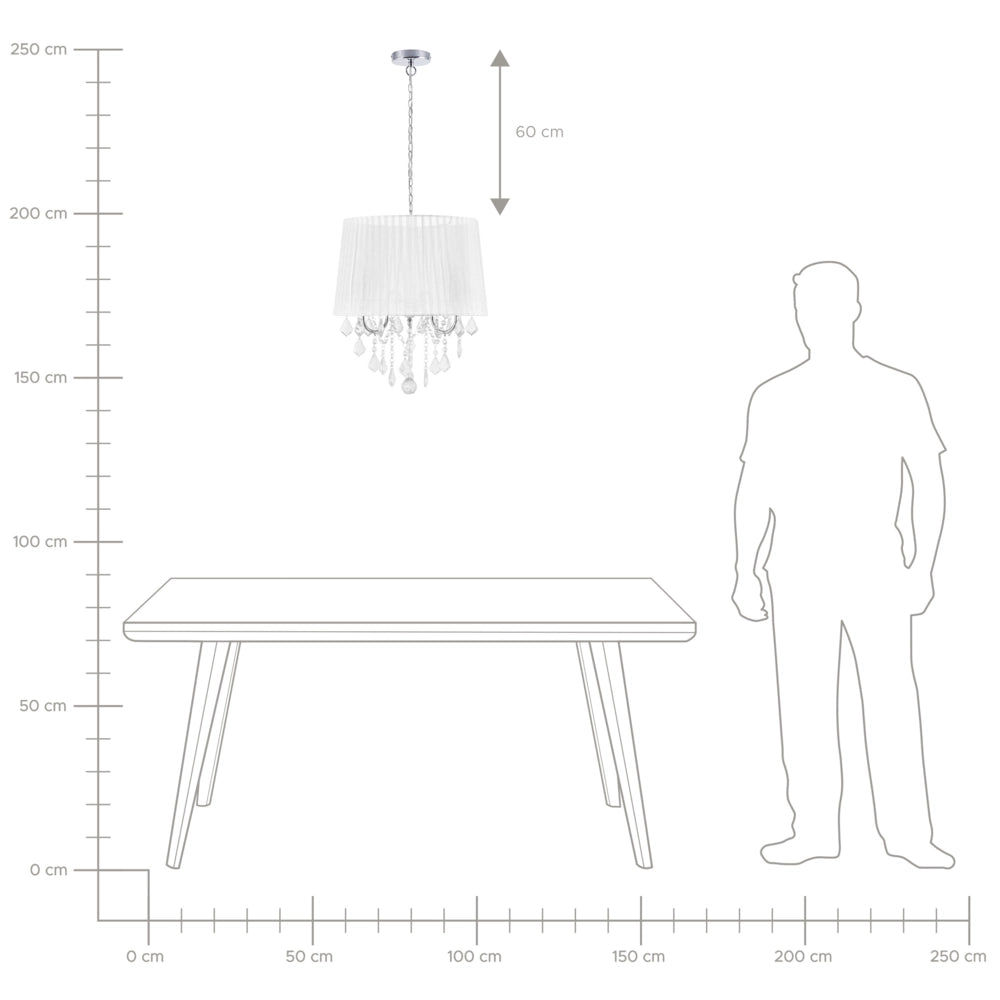 Lampada a Sospensione Lampadario in Cristallo Glam Bianco Grey Shade a 3 Luci