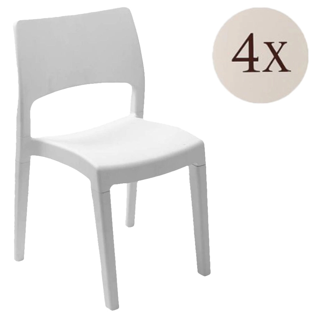 Set di 4 sedie da esterno Zircone, Seduta da giardino, Per indoor o outdoor, Impilabile, Made in Italy, 50x51 h82 cm, Bianco