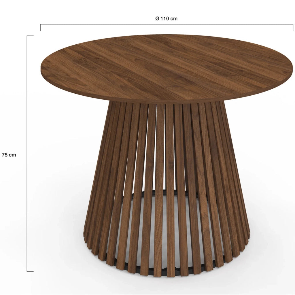 IDMarket - Tavolo da pranzo rotondo CARMEN per 6 persone con gambe a doghe in noce e piano in noce da 110 cm