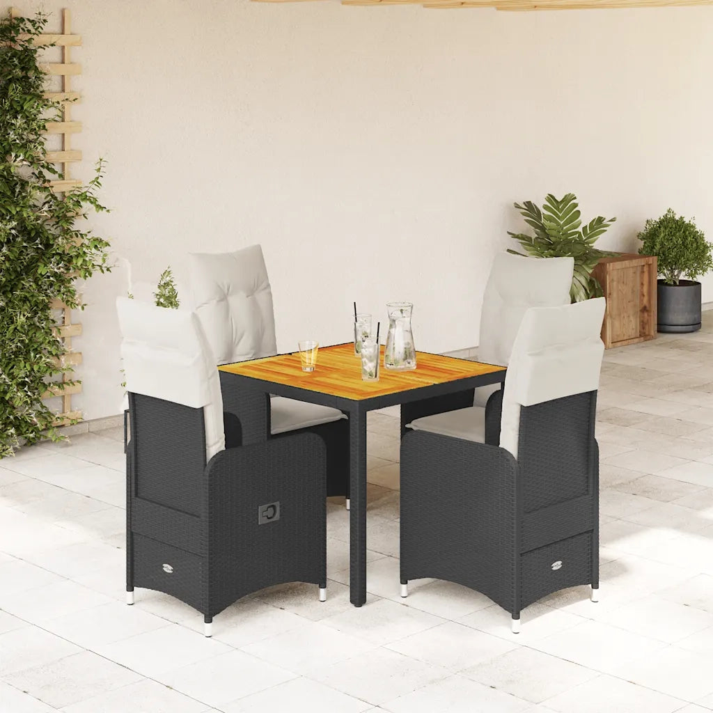 Set BistrÃ² da Giardino 5 pz con Cuscini in Polyrattan Nero