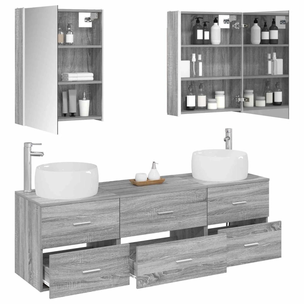 Set di mobili per il bagno 5 pcs Sonoma grigio 3407012