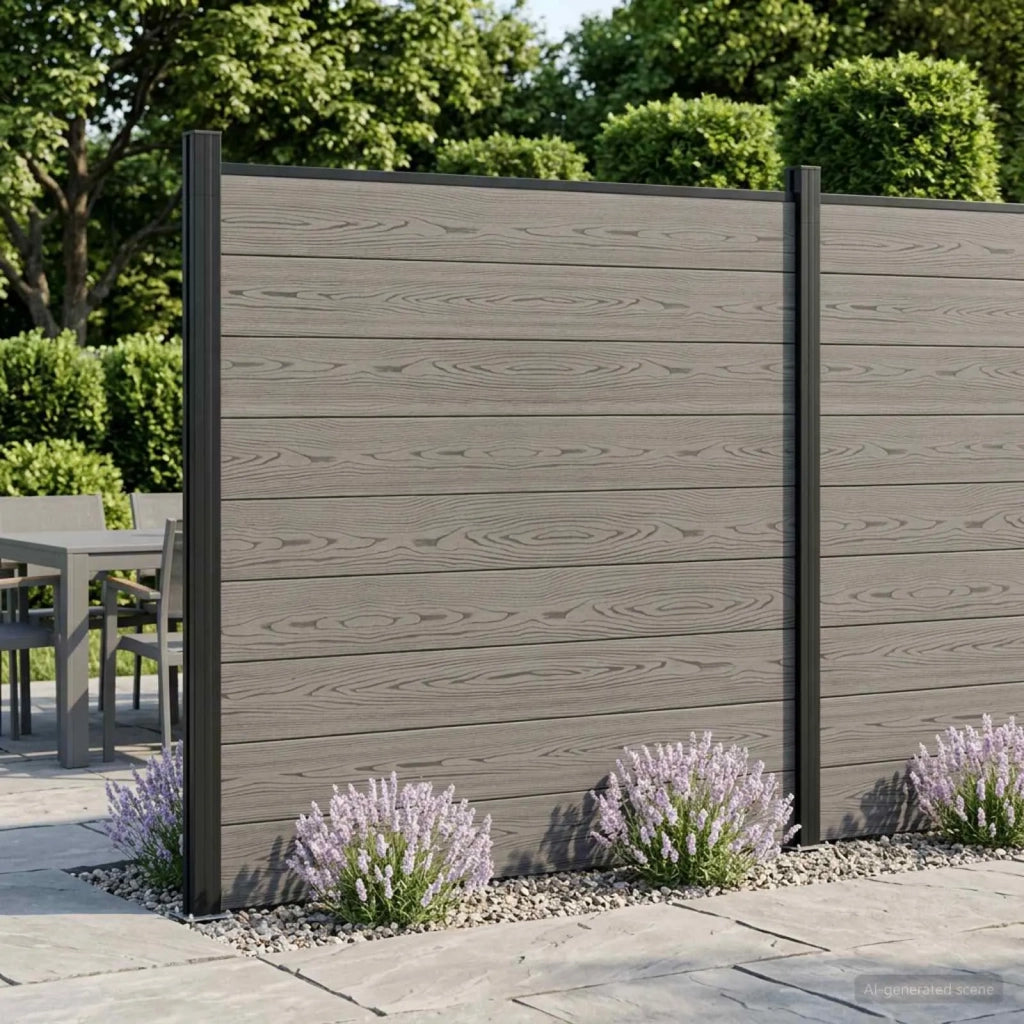 Set di Recinzione 699 x 186 cm WPC e Alluminio Grigio 3429396