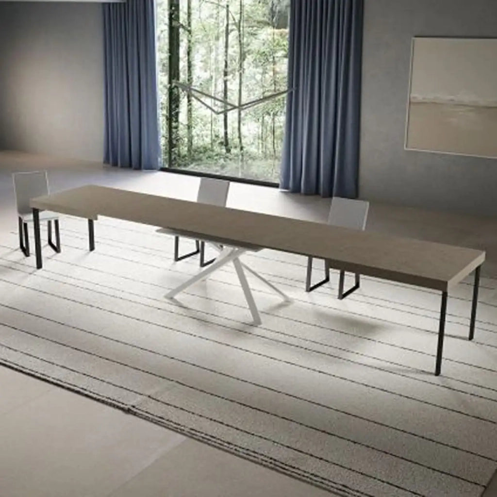 Tavolo allungabile 180/440x90 cm Niket tortora gambe bianche