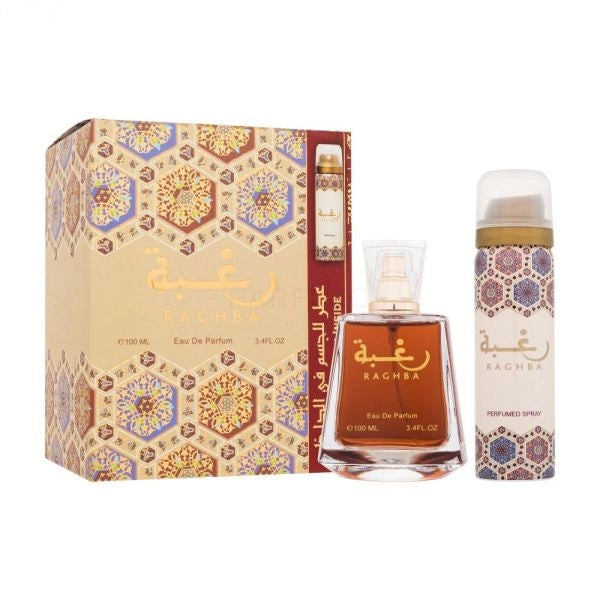 Lattafa raghba gift set edp 100ml + deo spray 50ml