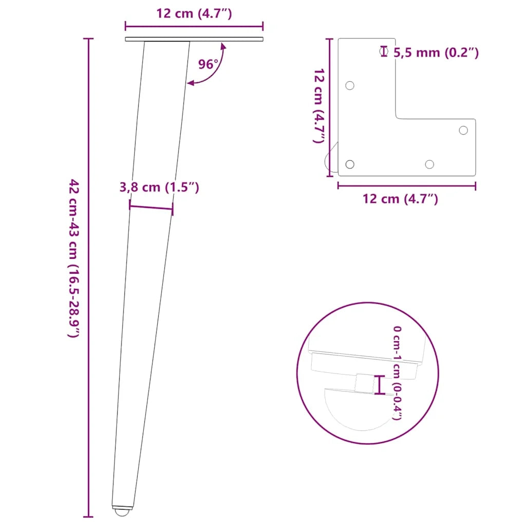Set di 4 gambe coniche regolabili per tavolino da caffè 42 x 42 cm design moderno acciaio antracite 02_0056811