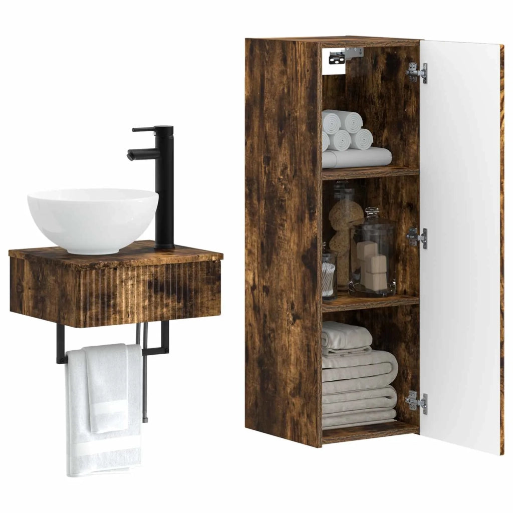 Set di mobili per il bagno 2 pz Rovere Fumo 33 x 34,5 x 100 cm 3406098