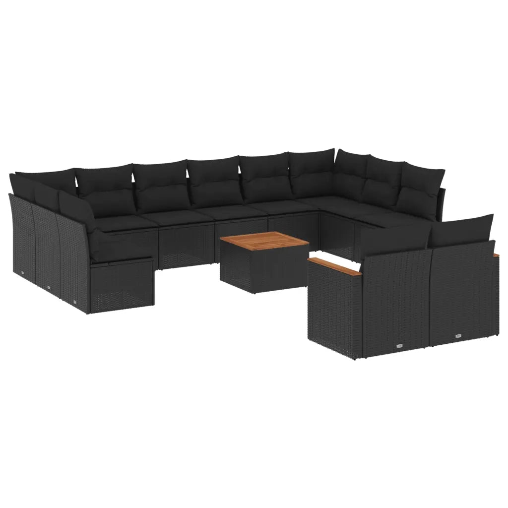 Set Divani da Giardino 13pz con Cuscini Nero in Polyrattan 3258849