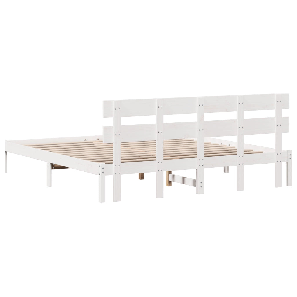 Struttura Letto con testiera Bianca 180x200 cm Legno Massello di Pino