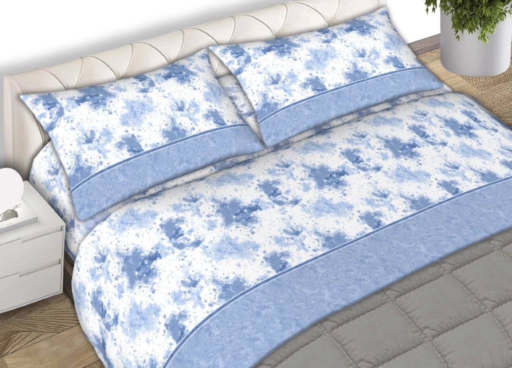 Completo Lenzuola 100% Cotone Made Italy Disegno Stain C.N - Matrimoniale - Azzurro