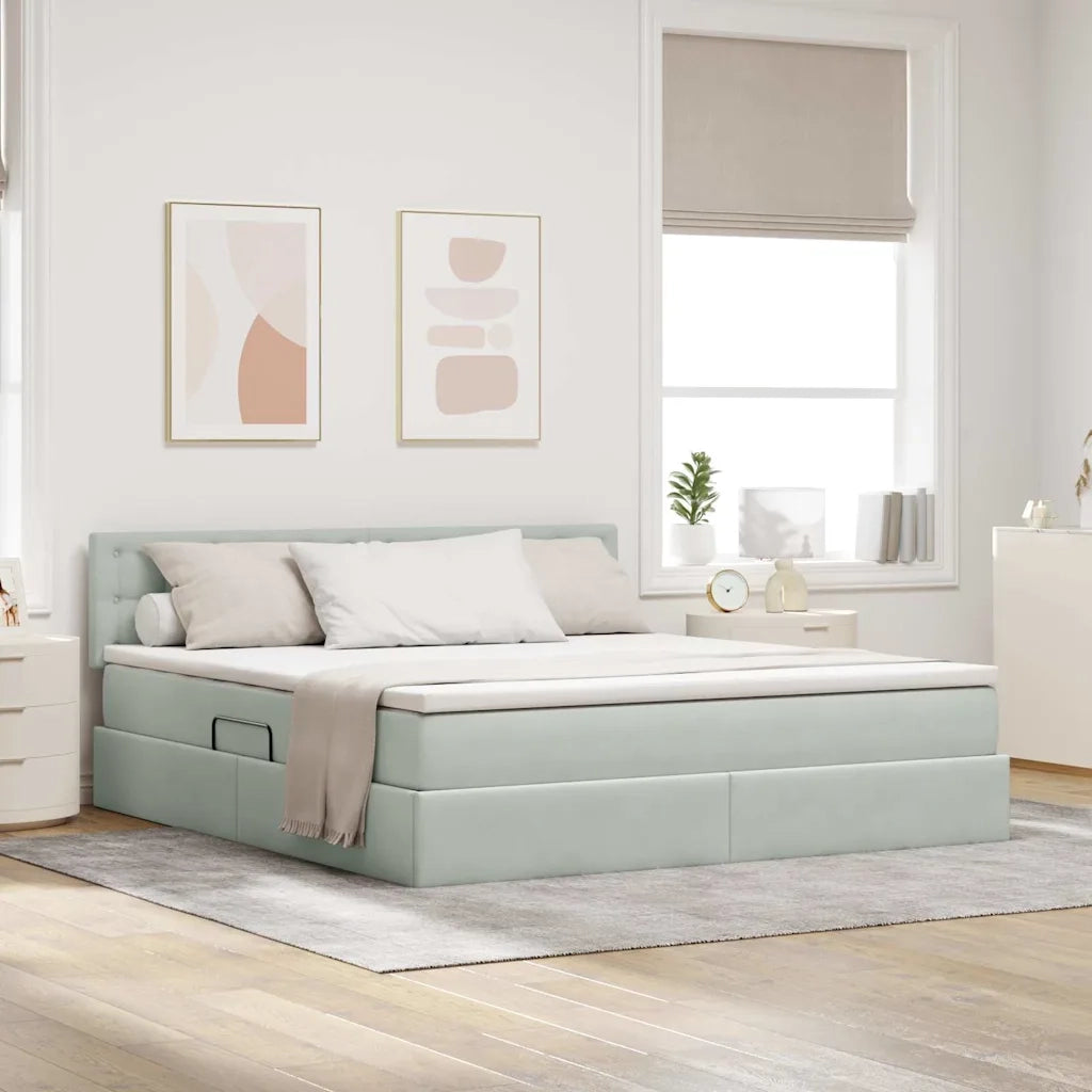 Letto con contenitore e LED Grigio chiaro 160 x 200 cm Velluto 3371523