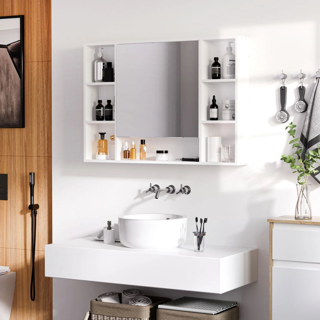 SPECCHIERA BAGNO CON MENSOLE E ARMADIETTO CON ANTA SPECCHIATA 100X15X70CM BIANCO