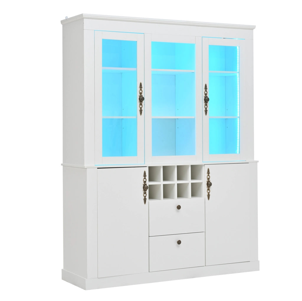 Mobile vetrina con LED e 2 cassetti 130 x 37;5 x 170;5 cm in legno nobilitato e vetro; bianco