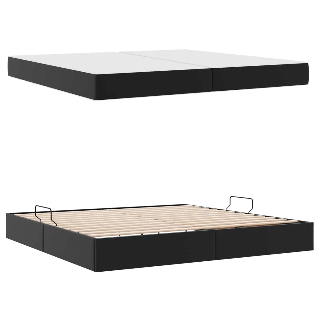 Letto con contenitore e materasso 2 pcs Nero Pelle