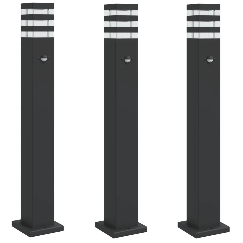 Lampade Terra per Esterni con Sensori 3pz Nere 80cm Alluminio