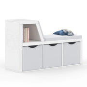 IDMarket - Panca libreria OSCAR 4 scomparti con cuscini grigi e vassoi in tessuto 102 cm bianco