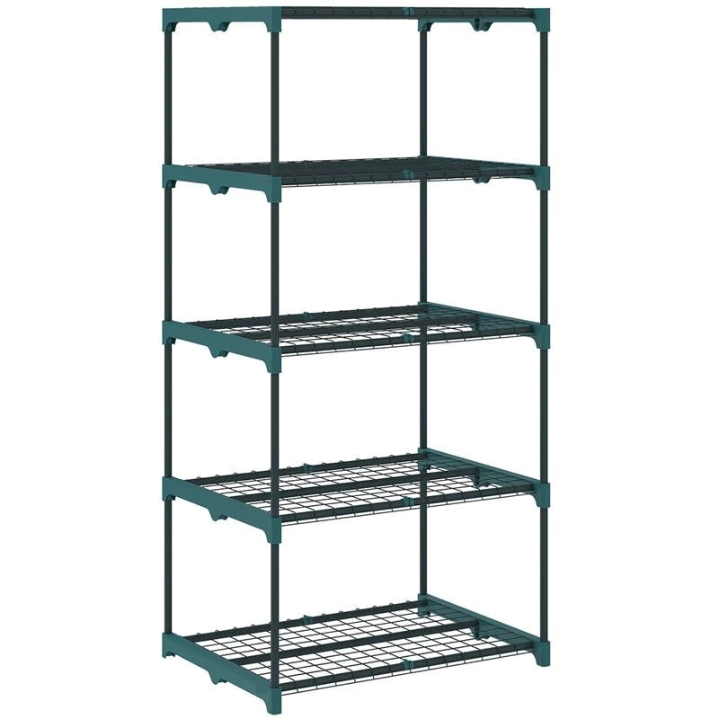 PORTAPIANTE A 5 LIVELLI APERTI IN ACCIAIO E PLASTICA, 67X49X138 CM, VERDE SCURO