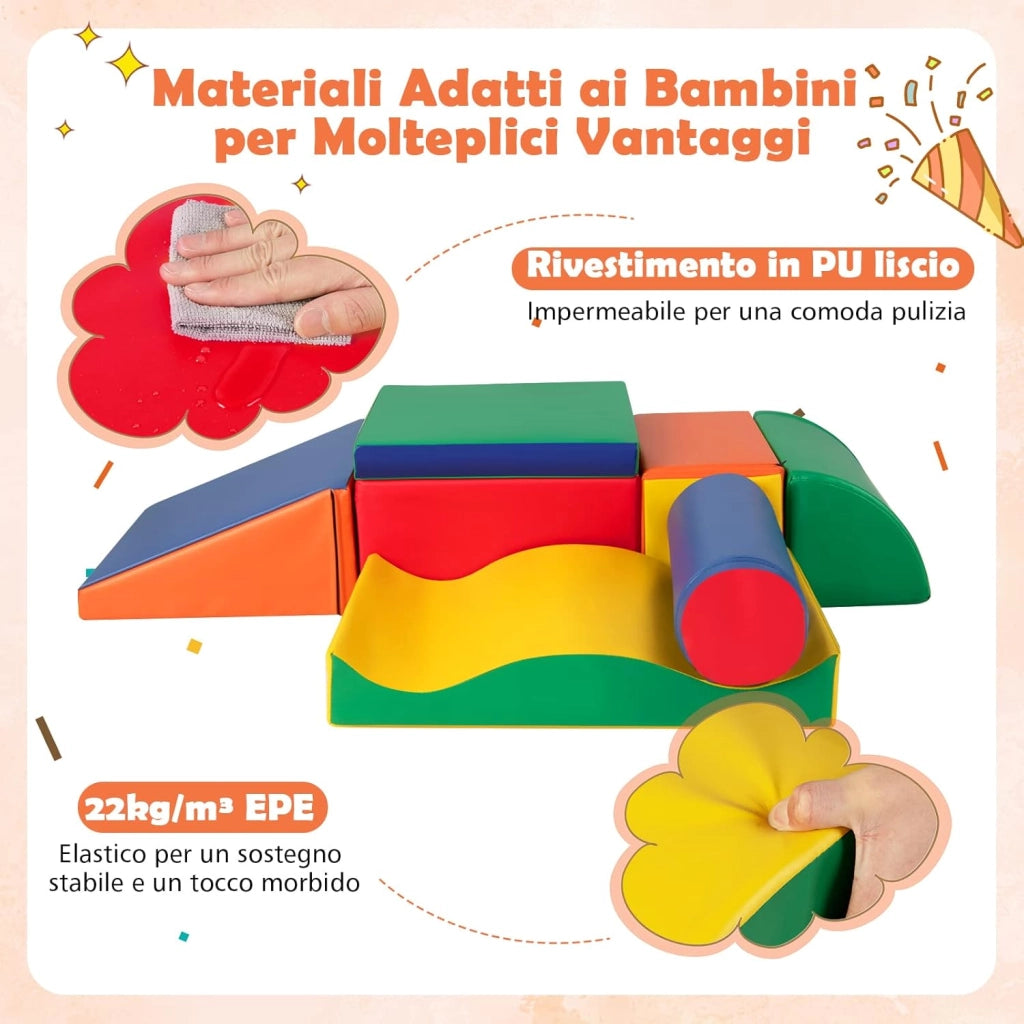 Set di Giocattoli per Arrampicata in PU e EPE da 7 Pezzi, Set di Blocchi per Arrampicata da Interno, Ideale per Bambin con età Superiore a 1,5 Anni, Multicolore