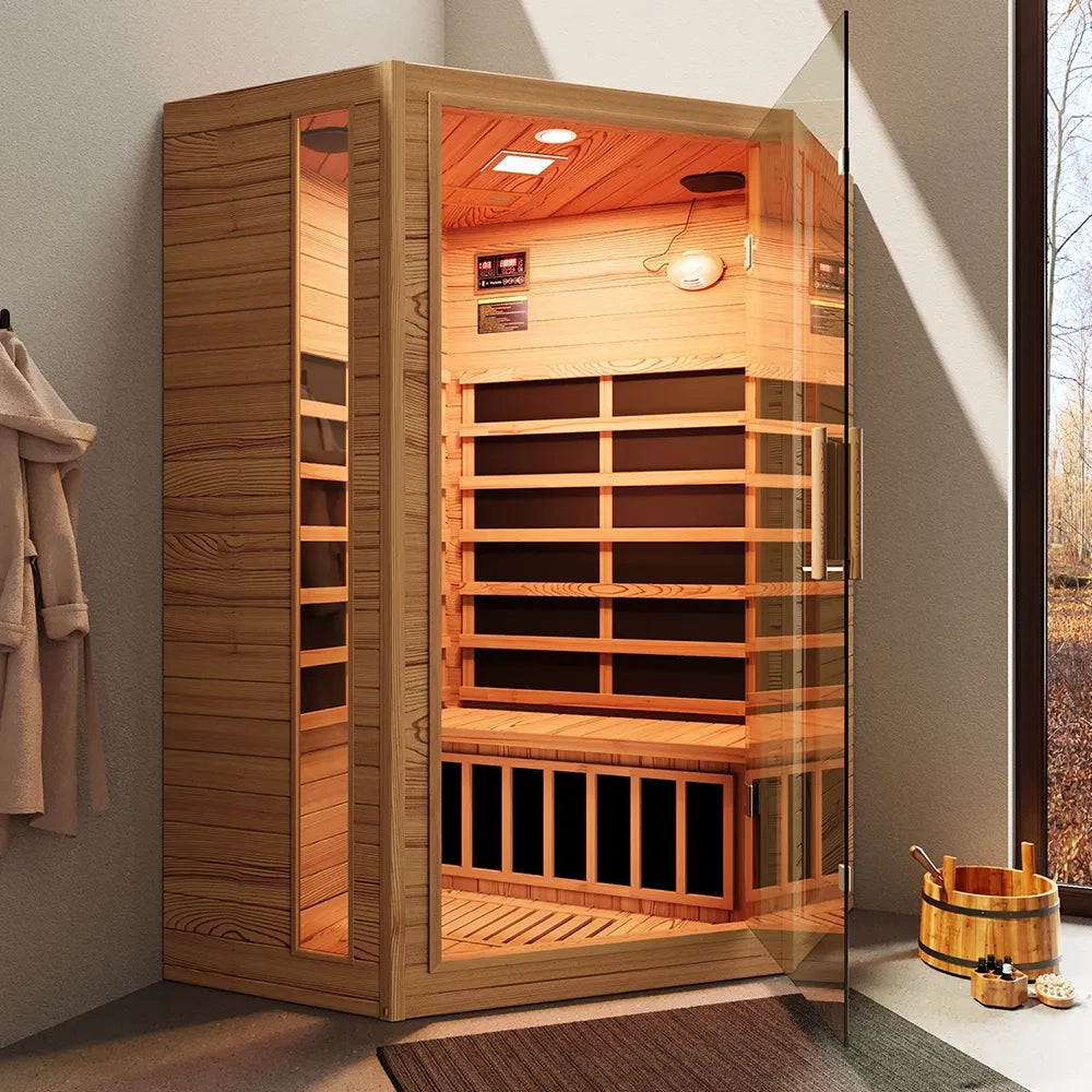 Sauna ad infrarossi 122x122 CM H188 in legno Hemlock con radio integrata | Tampere