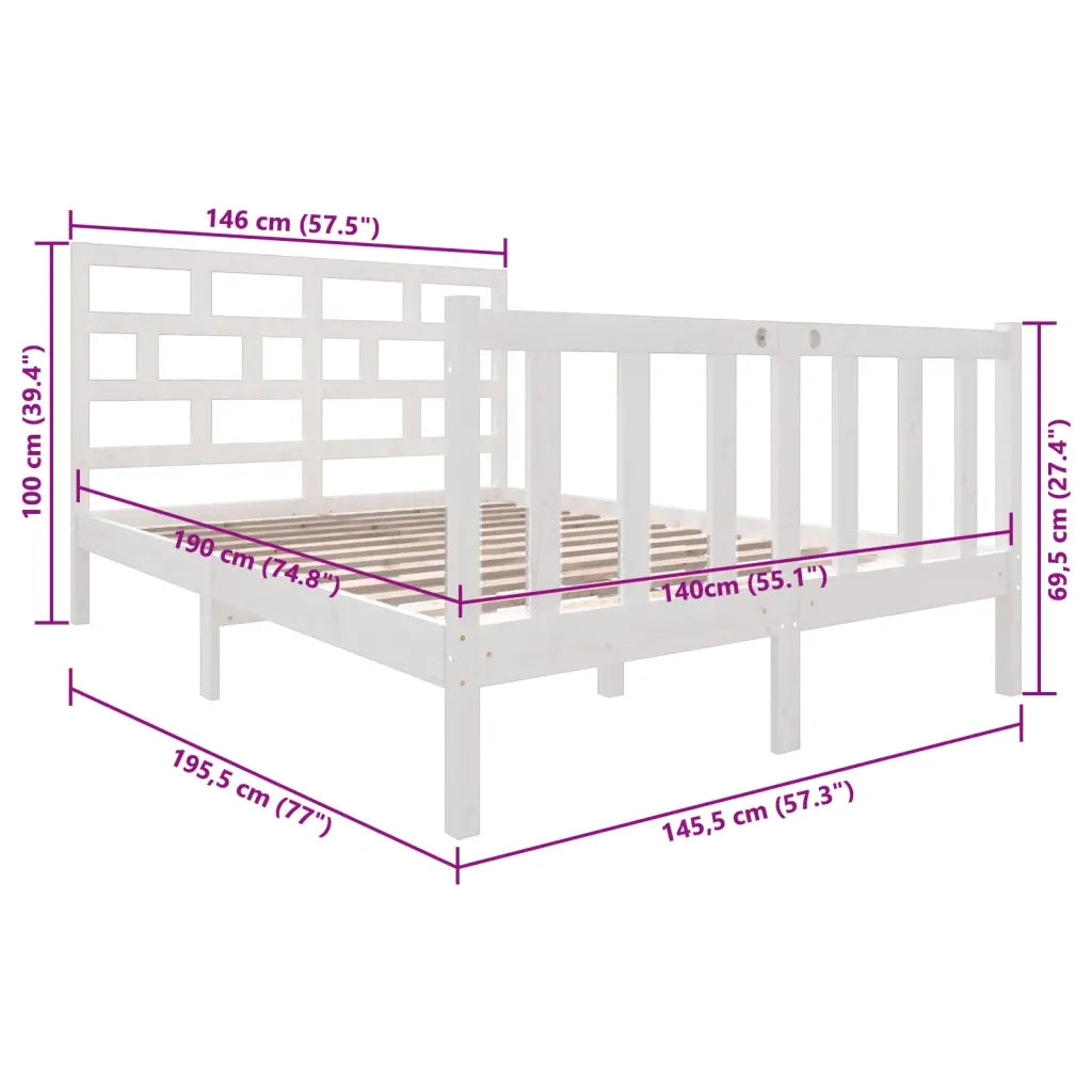 Giroletto-Struttura Letto Bianco in Legno Massello di Pino 140x190 cm 862246