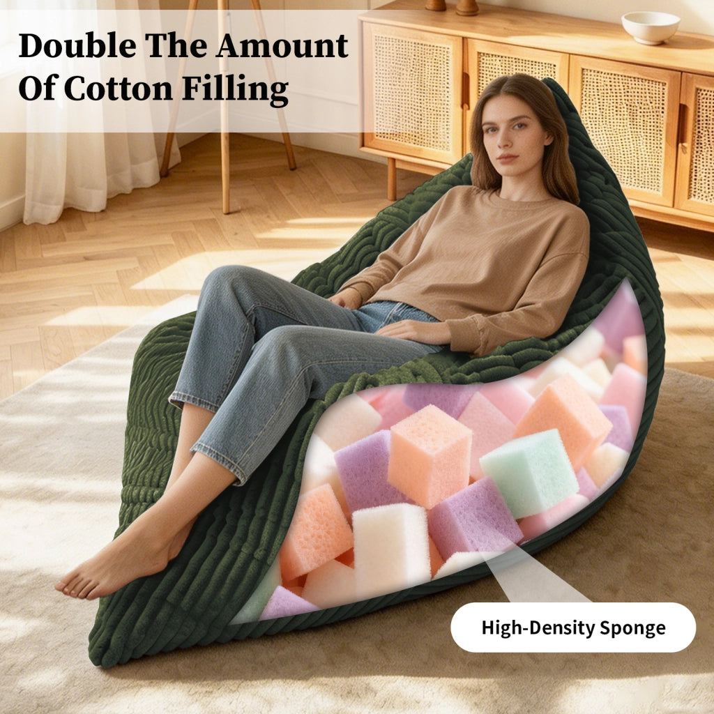 Pouf trasformabile con seduta, divano e letto in velluto a coste morbido, imbottitura in memory foam, verde