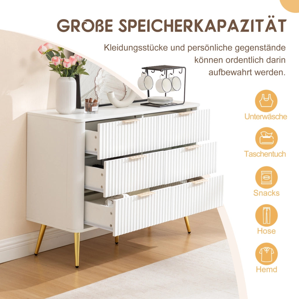 Cassettiera bianca a 6 cassetti in MDF con guide soft-close e gambe da 20 cm