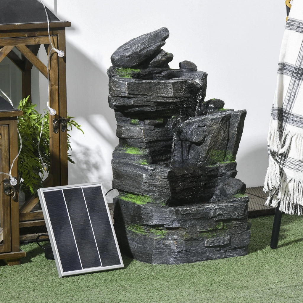 Fontana da Giardino ¨C zephmum ¨C Effetto Pietra 4 Livelli LED a Energia Solare 57cm Resina