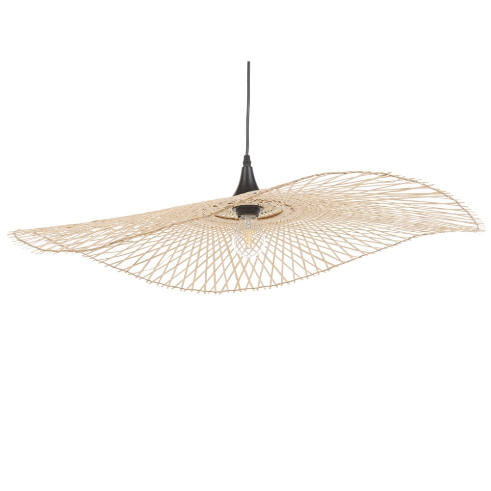Lampada a Sospensione Luce Legno Bambù Ovale Paralume 130 cm Lampada a Sospensione a Soffitto