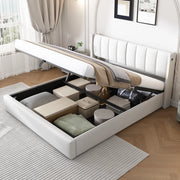 Letto imbottito LED 160x200 cm con USB, contenitore, testiera regolabile e rete a doghe, bianco