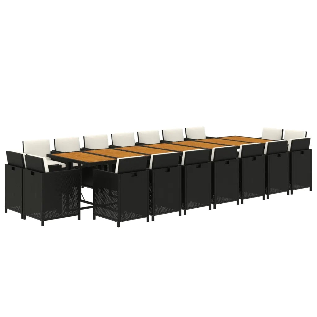 Set da Pranzo da Giardino 19 pz con Cuscini in Polyrattan Nero 3095655