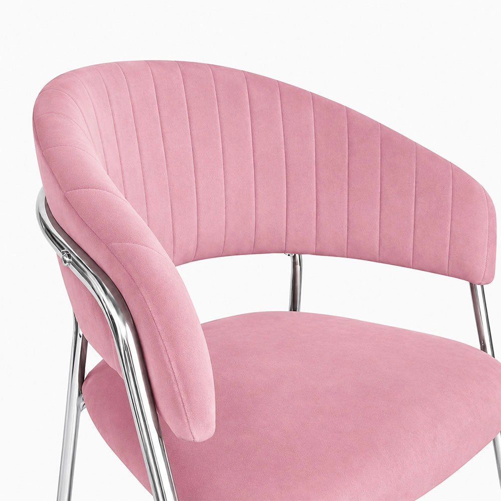 Sedie da pranzo set da 2 Aurelia in velluto rosa con gambe in ferro cromato
