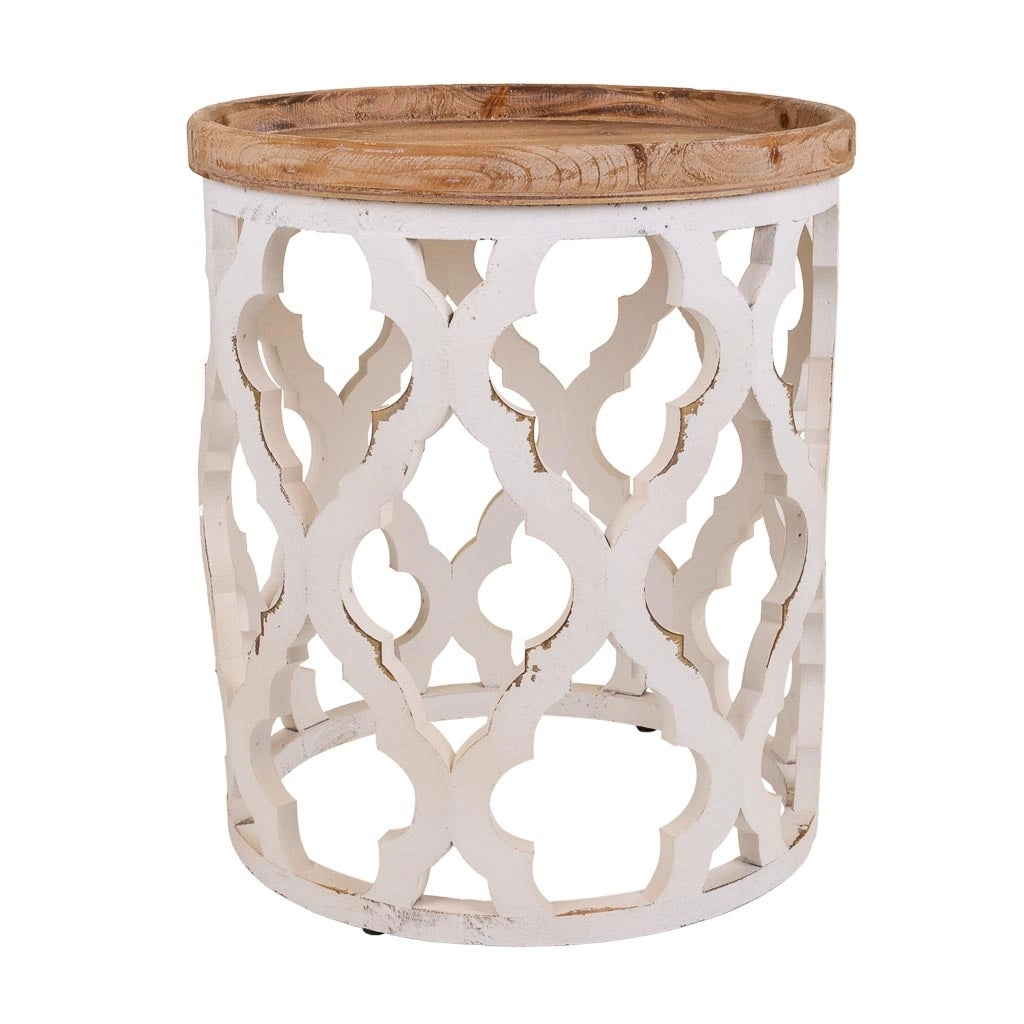 Tavolino in legno intagliato bianco 50x50x56h