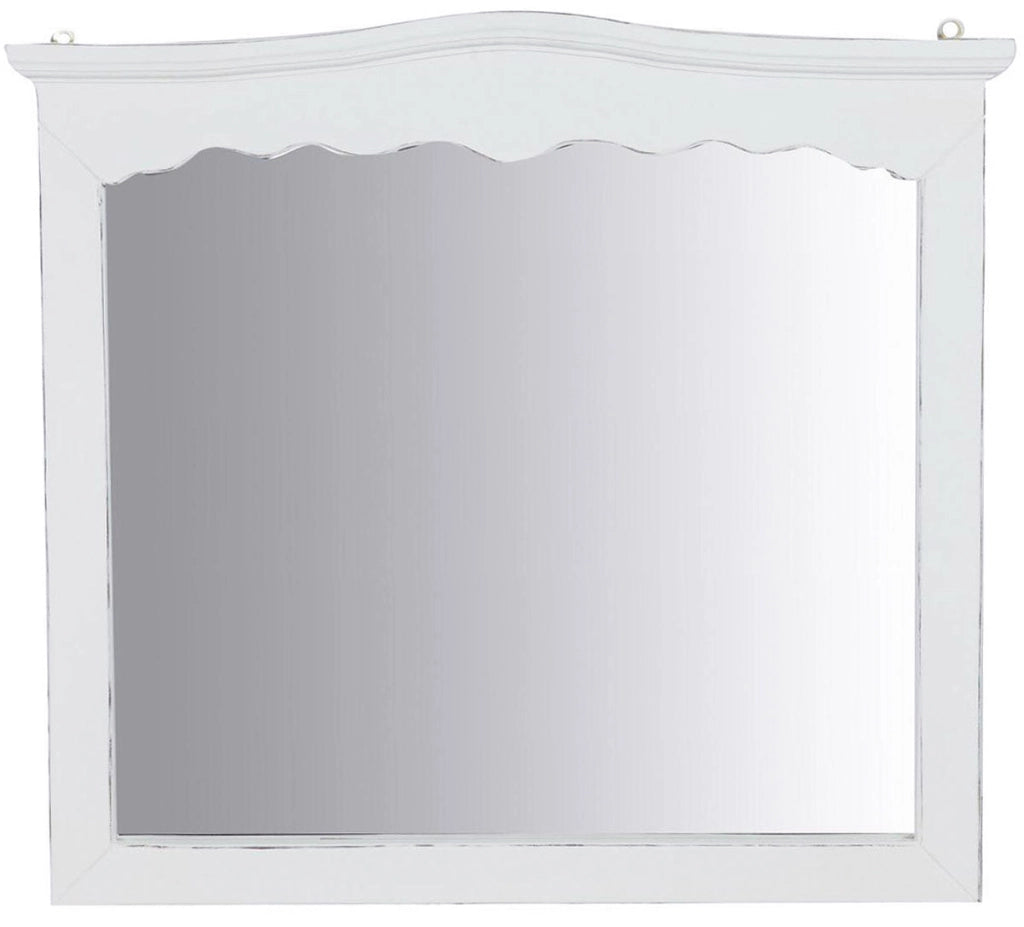 Biscottini Specchiera a muro in legno massello di tiglio finitura bianca anticata L90xPR5xH83 cm Made in Italy