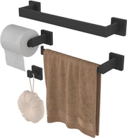 Set per Bagno - 4 Pezzi - Kit per Bagno - Inclusi Accessori - Montaggio a Parete - 40 cm - Set per Asciugamani e Carta igienica - Acciaio Inossidabile - Nero