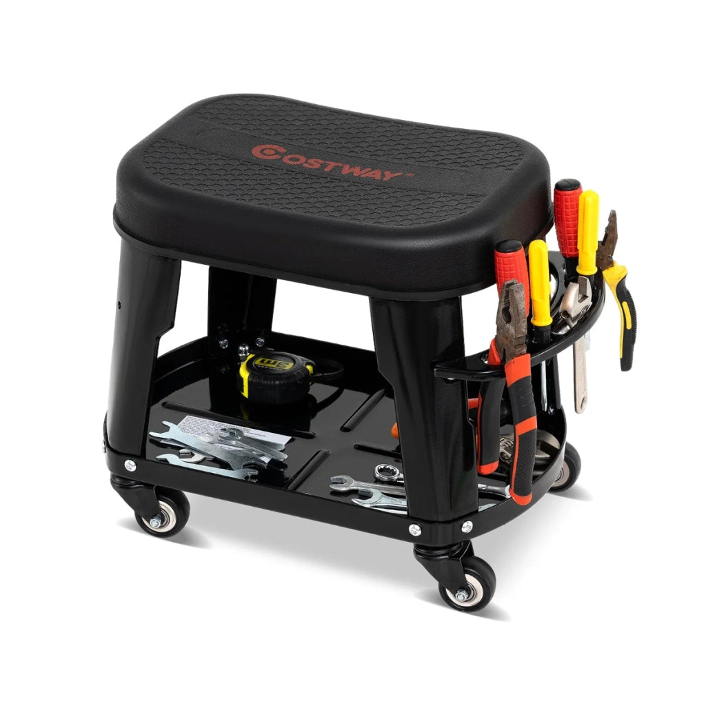 Sgabello girevole 44 x 27 x 35 cm con ingegnoso vano portaoggetti design ergonomico moderno metallo nero 20_0014154