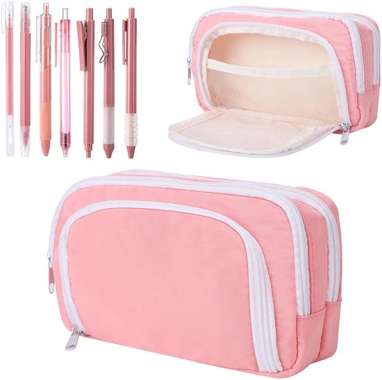 Etui Grande Estetico con 7 Pacchi di Pennarelli a Gomma, Organizzatore di Materiale di Scrittura Estetico Multifunzionale (Rosso)