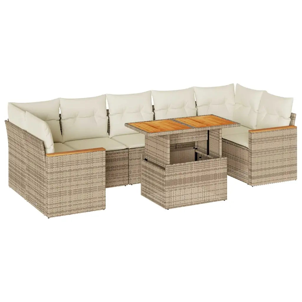 Set Divano da Giardino 8 pz con Cuscini Beige Polyrattan Acacia 3327460