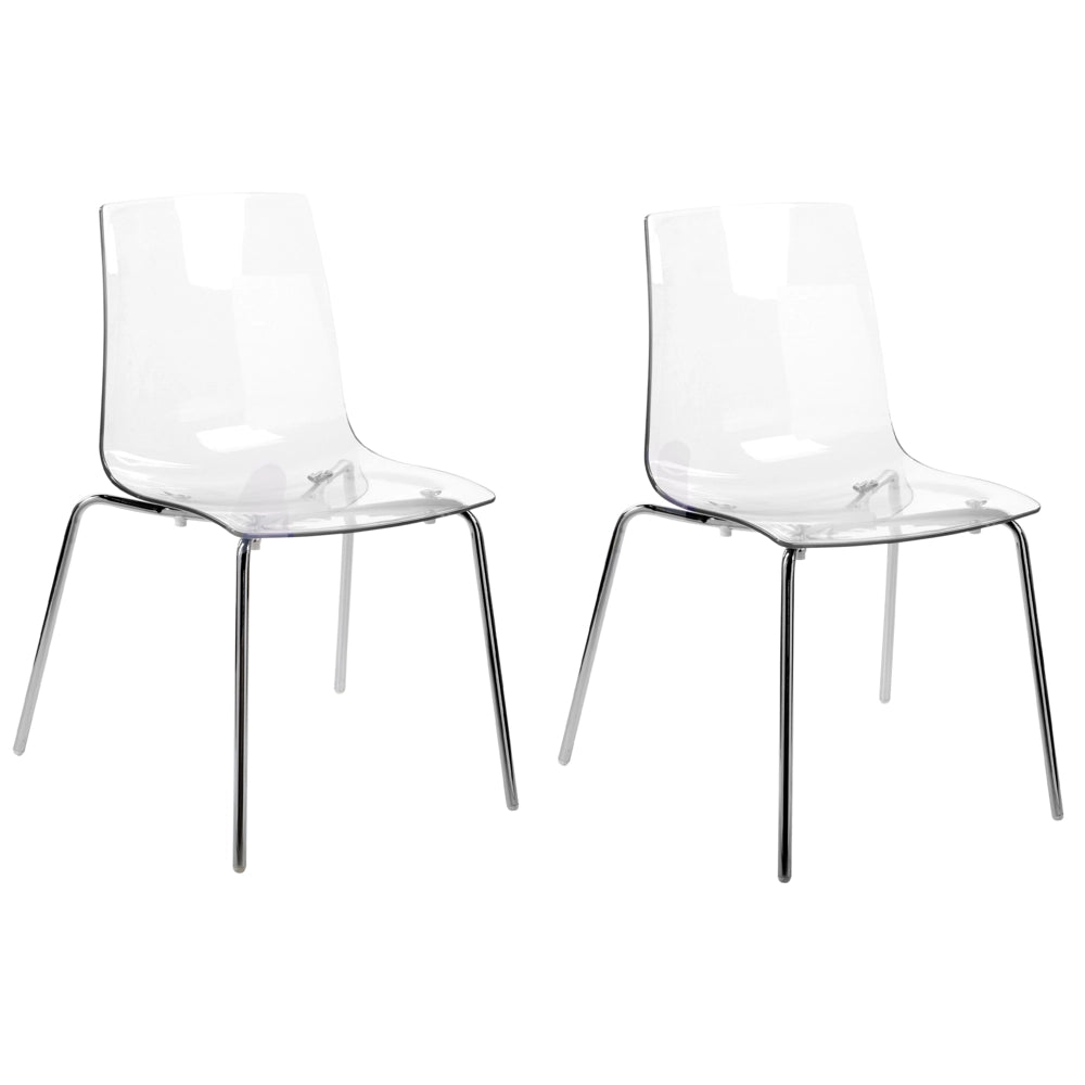 Set di 2 sedie trasparenti materiale sintetico gambe in metallo schienale moderno sala da pranzo