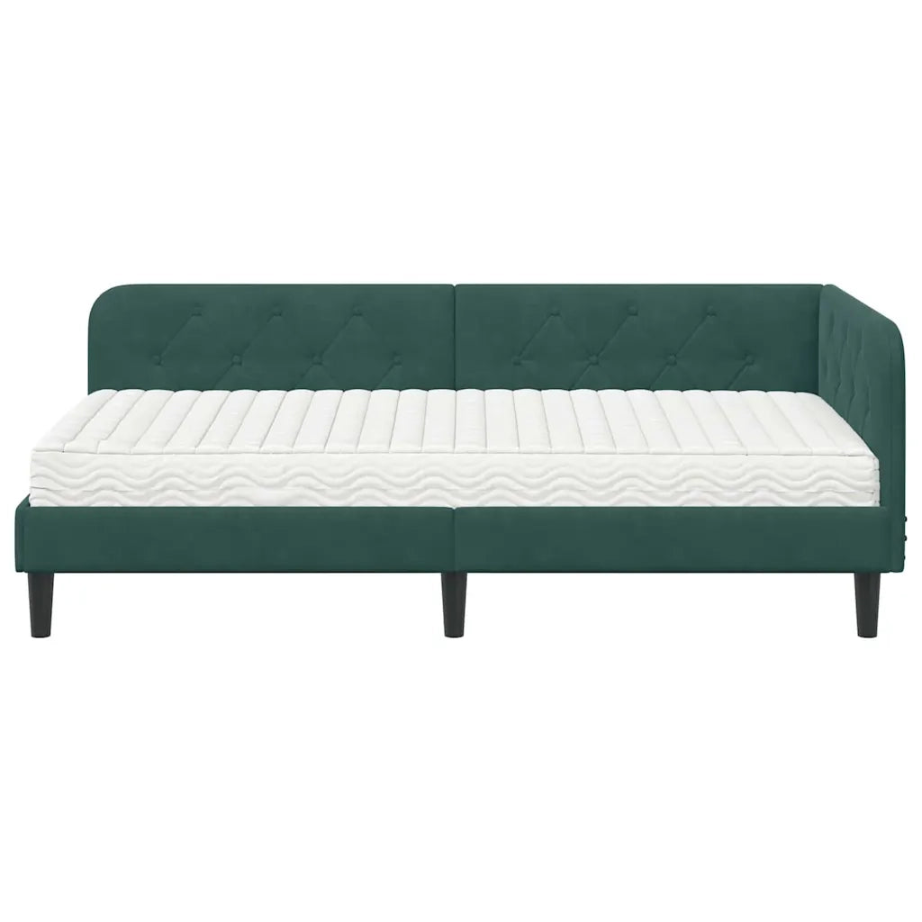 Cornice del letto ad angolo Verde Scuro 90 x 200 cm Velluto
