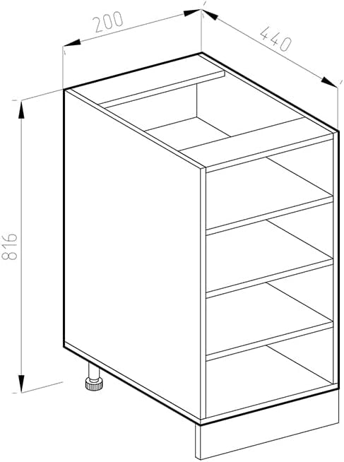 Base a ripiani R-Line, Bianco, 20 cm con ripiani aperti, con piano di lavoro, per conservazione laterale e accesso rapido