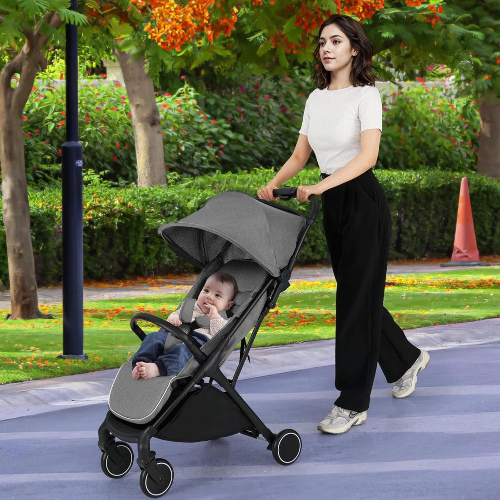 Passeggino Leggero per Bambini, Passeggino da Viaggio con Schienale Regolabile, Passeggino Portatile per Bambini con Schienale Reclinabile e Cappotta Regolabile, per Bambini 0-3 Anni (Grigio)