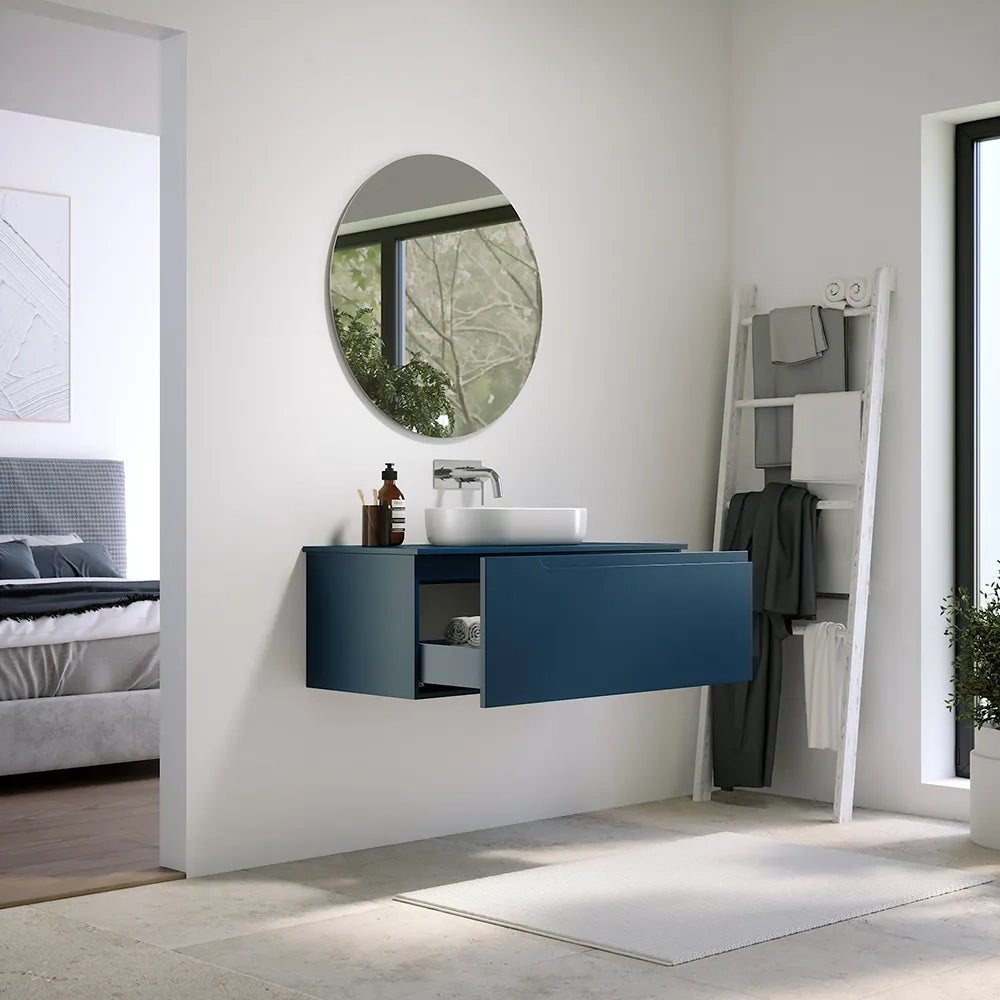 Mobile bagno sospeso 60 cm un cassetto blu zaffiro opaco con top | Ardenne