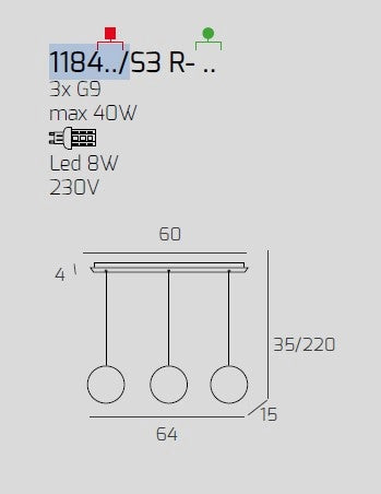 SOSPENSIONE BIANCO 3 LUCI RETTANGOLARE VETRI ORO 1184BI-S3 R-OR