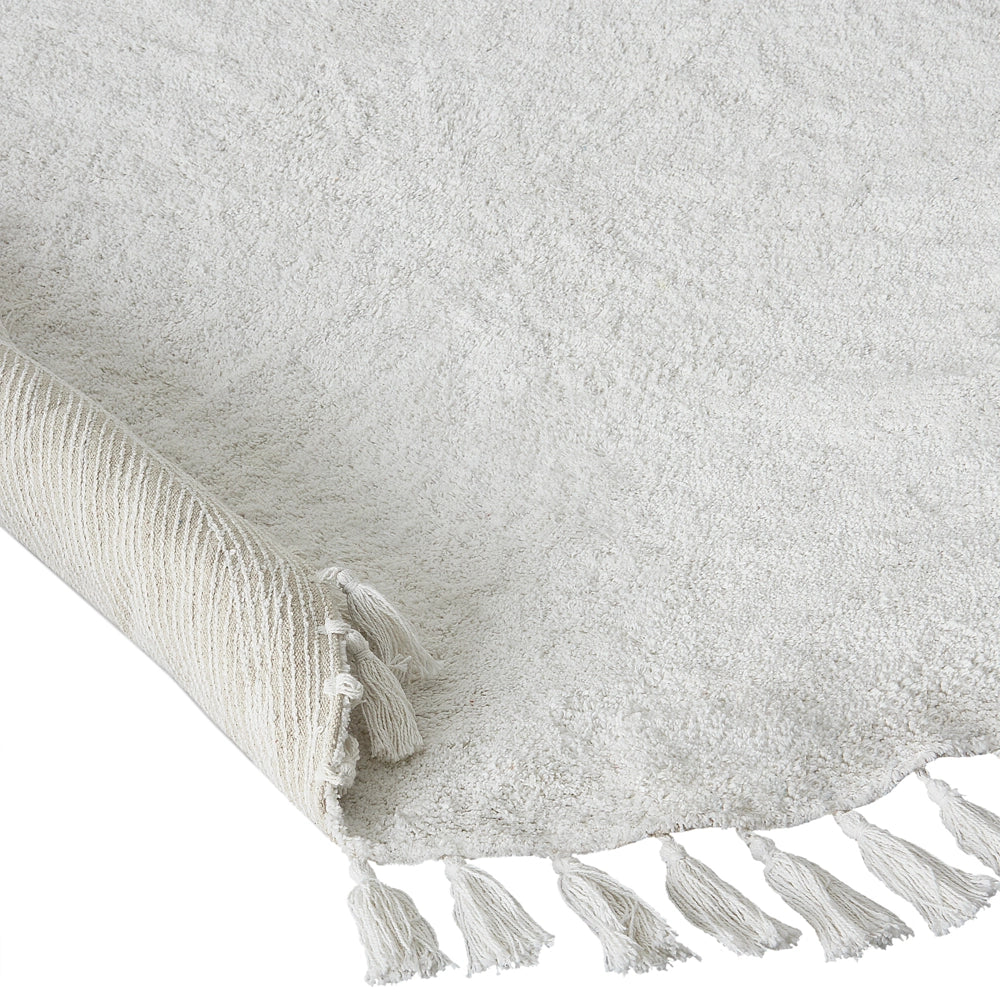 Tappeto rotondo in cotone bianco 120 cm stile boho per soggiorno e cameretta