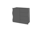 Mobile Multiuso 1 Anta 4 Cassetti Onda 90x40x81 cm Finitura in Melamina Antracite Opaco